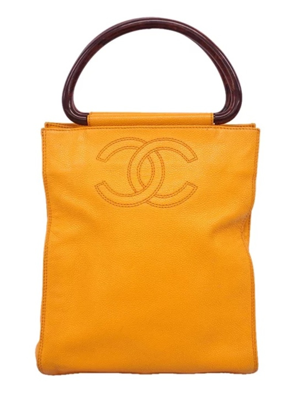 Authentic CHANEL tortoise mustard caviar leather mini satchel tote